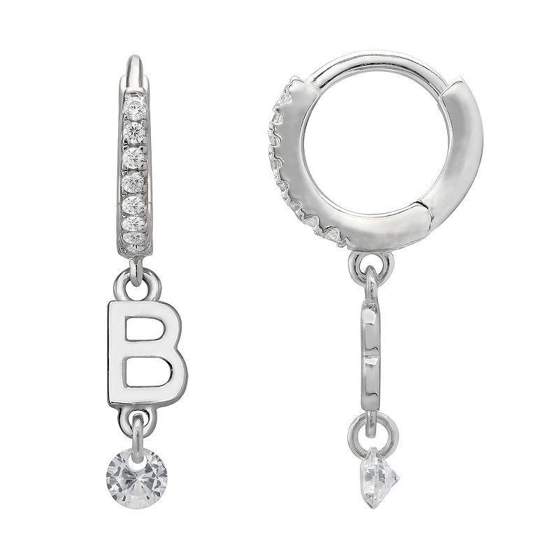 PRIMROSE Sterling Silver Initial Huggie Hoop Drop Earrings, Womens, Grey Product Image