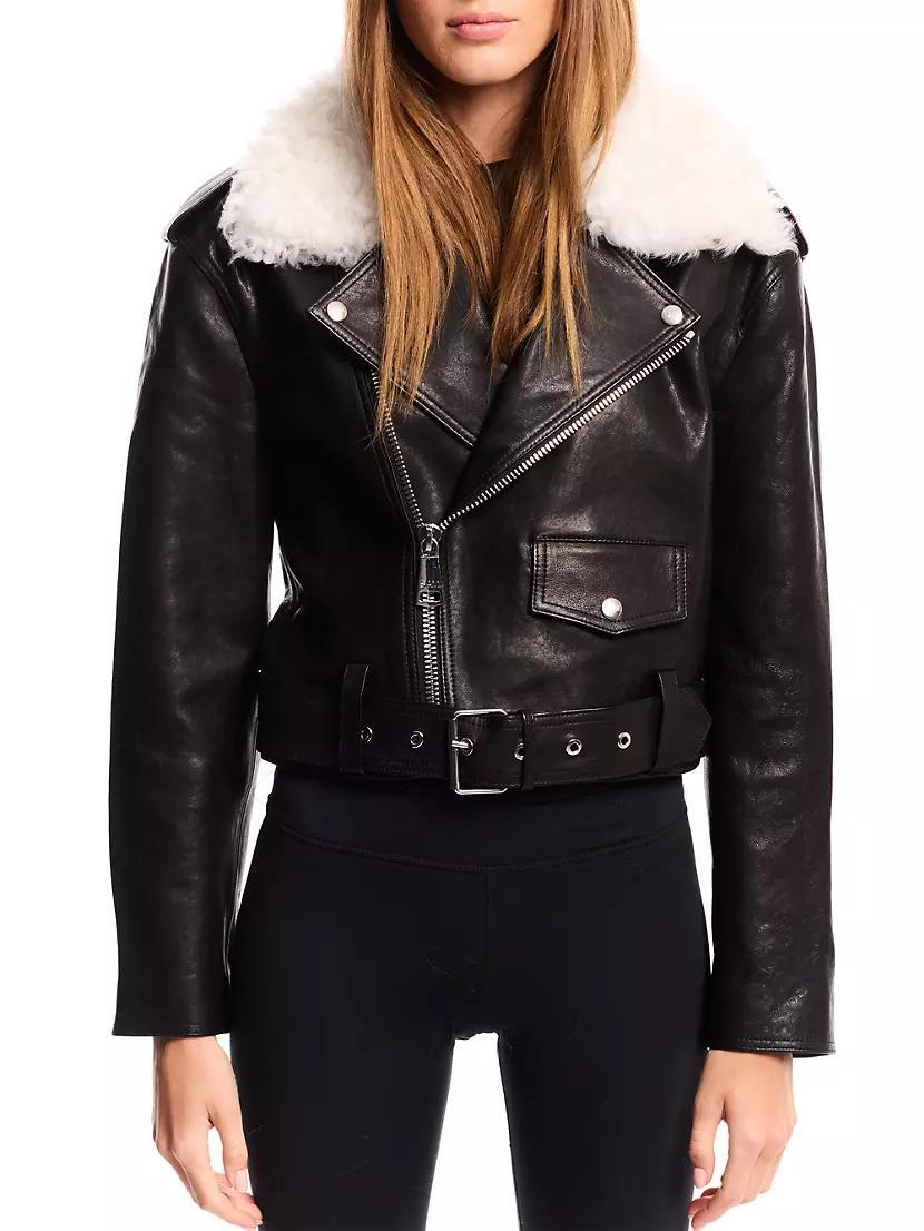 Lainey Leather-Shearling Belted Biker Jacket product image