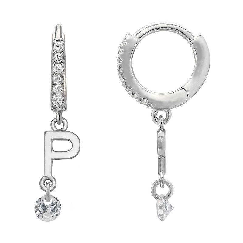 PRIMROSE Sterling Silver Initial Huggie Hoop Drop Earrings, Womens, Grey Product Image