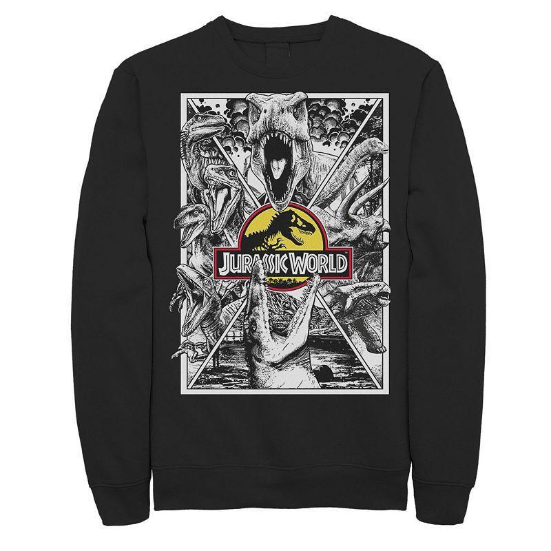 Mens Jurassic World and White Comic Dinos Fleece Graphic Pullover Product Image