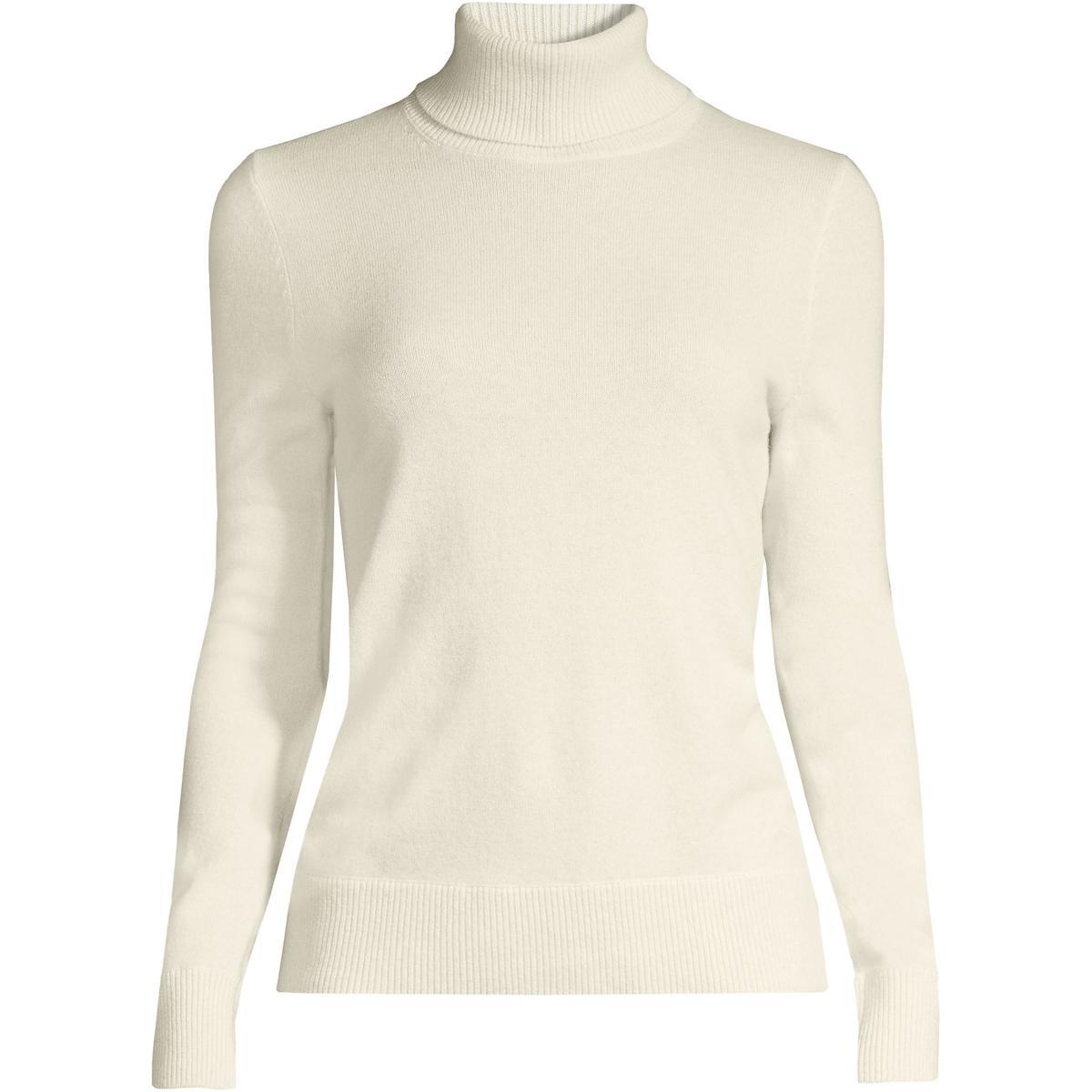 Womens Lands End Turtleneck Cashmere Sweater Green Donegal Product Image