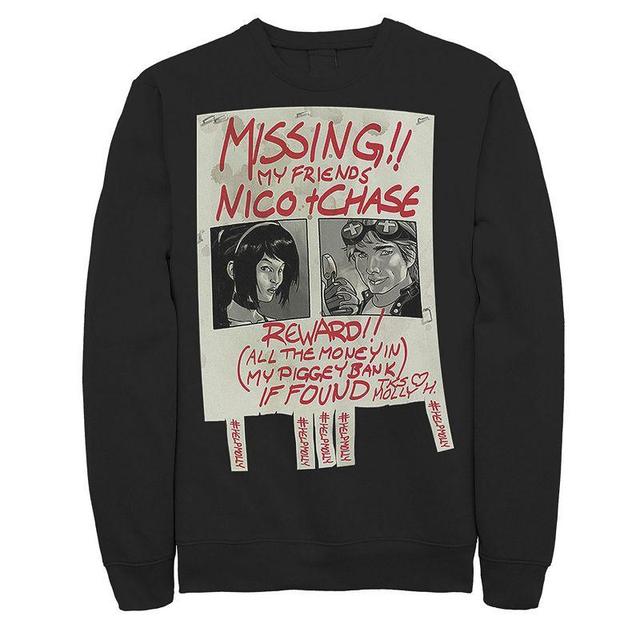 Mens Marvel Runaways Nico Chase Missing Poster Graphic Fleece Pullover Product Image