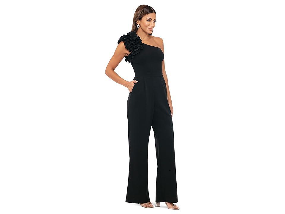 Xscape Womens Ruffled One-Shoulder Straight-Leg Jumpsuit Product Image