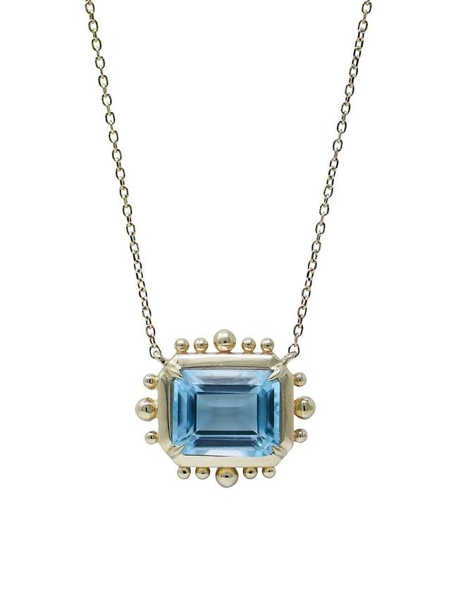 Womens Dew Drop Marine 14K Yellow Gold & Blue Topaz Pendant Necklace Product Image