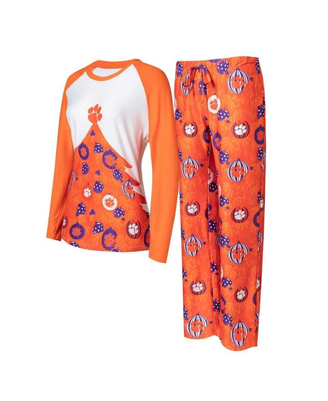 Womens Concepts Sport Orange Clemson Tigers Tinsel Ugly Sweater Long Sleeve T-shirt and Pants Sleep Set Product Image