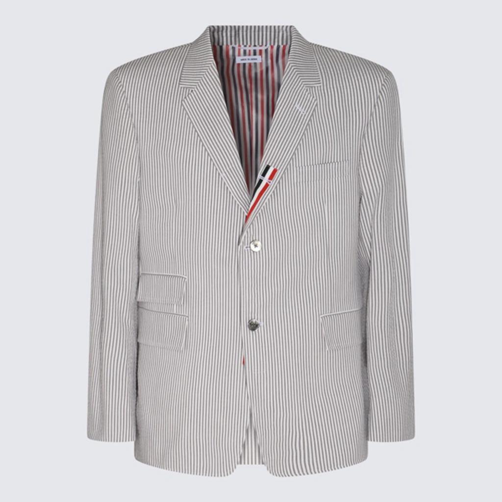 THOM BROWNE Seersucker Single-breasted Blazer In Med Grey Product Image