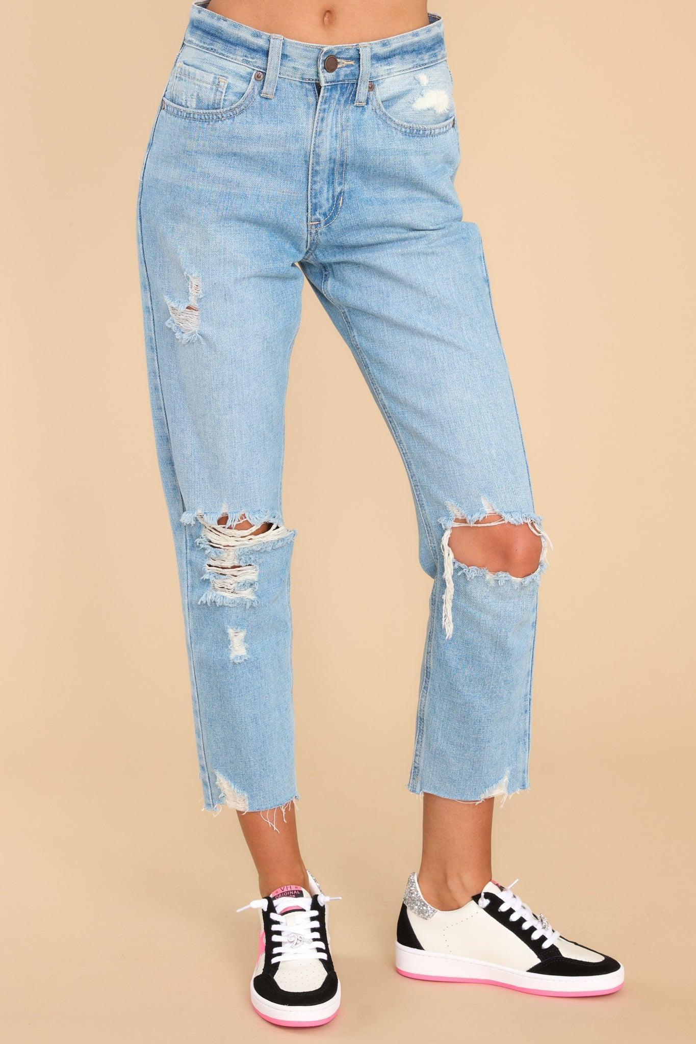 Just USA Heard A Rumor Light Wash Distressed Straight Leg Crop Jeans Blue Product Image