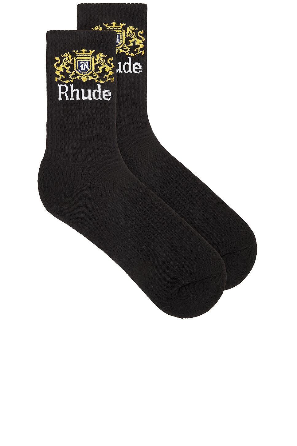 RHUDE Black Crest Logo Socks In 1171 Black/white/yellow Product Image