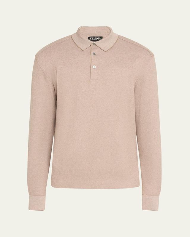 Mens Birdseye Cotton Long-Sleeve Polo Shirt Product Image