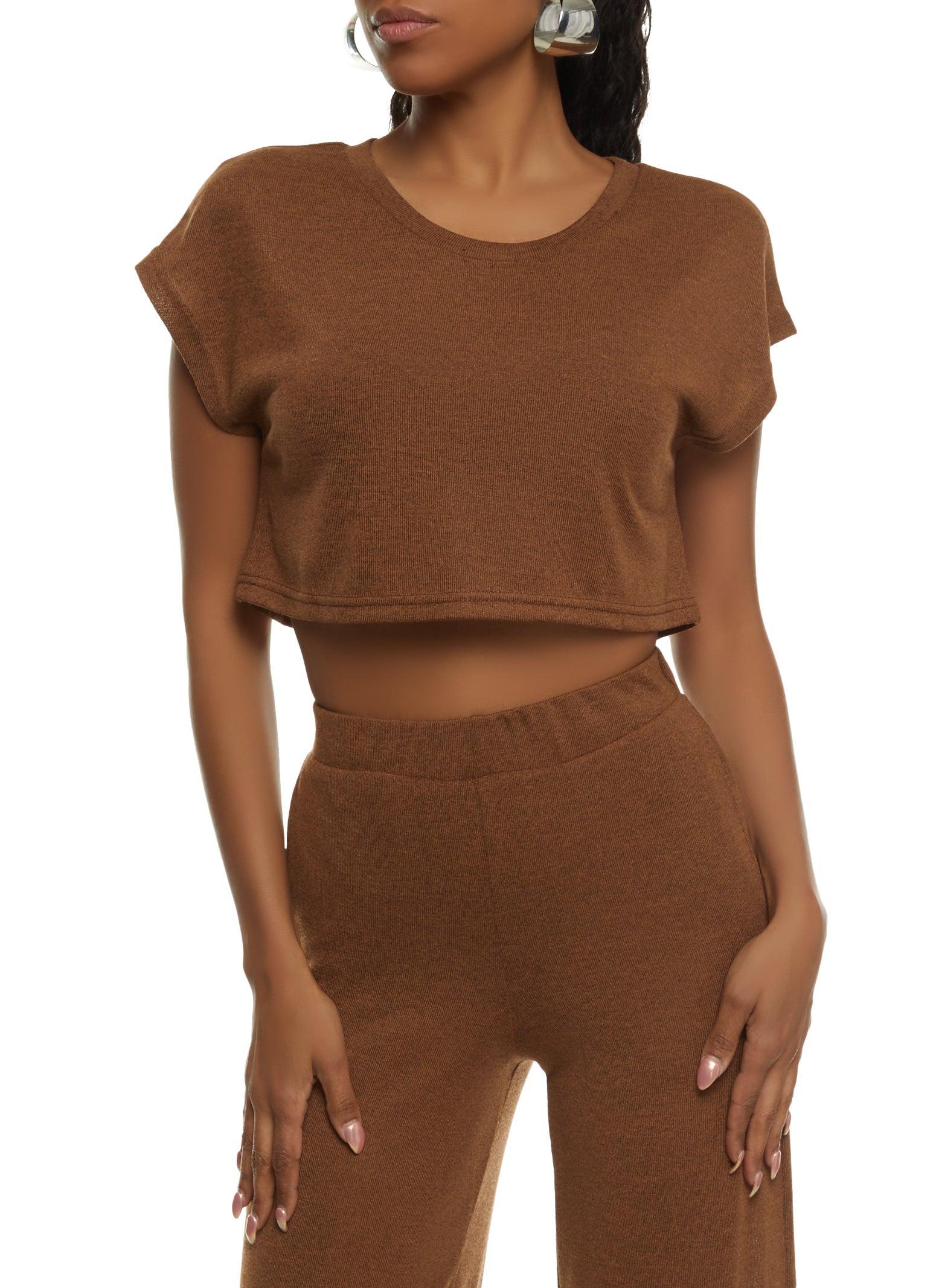 Womens Daisy Brushed Knit Cap Sleeve Crop Top Product Image