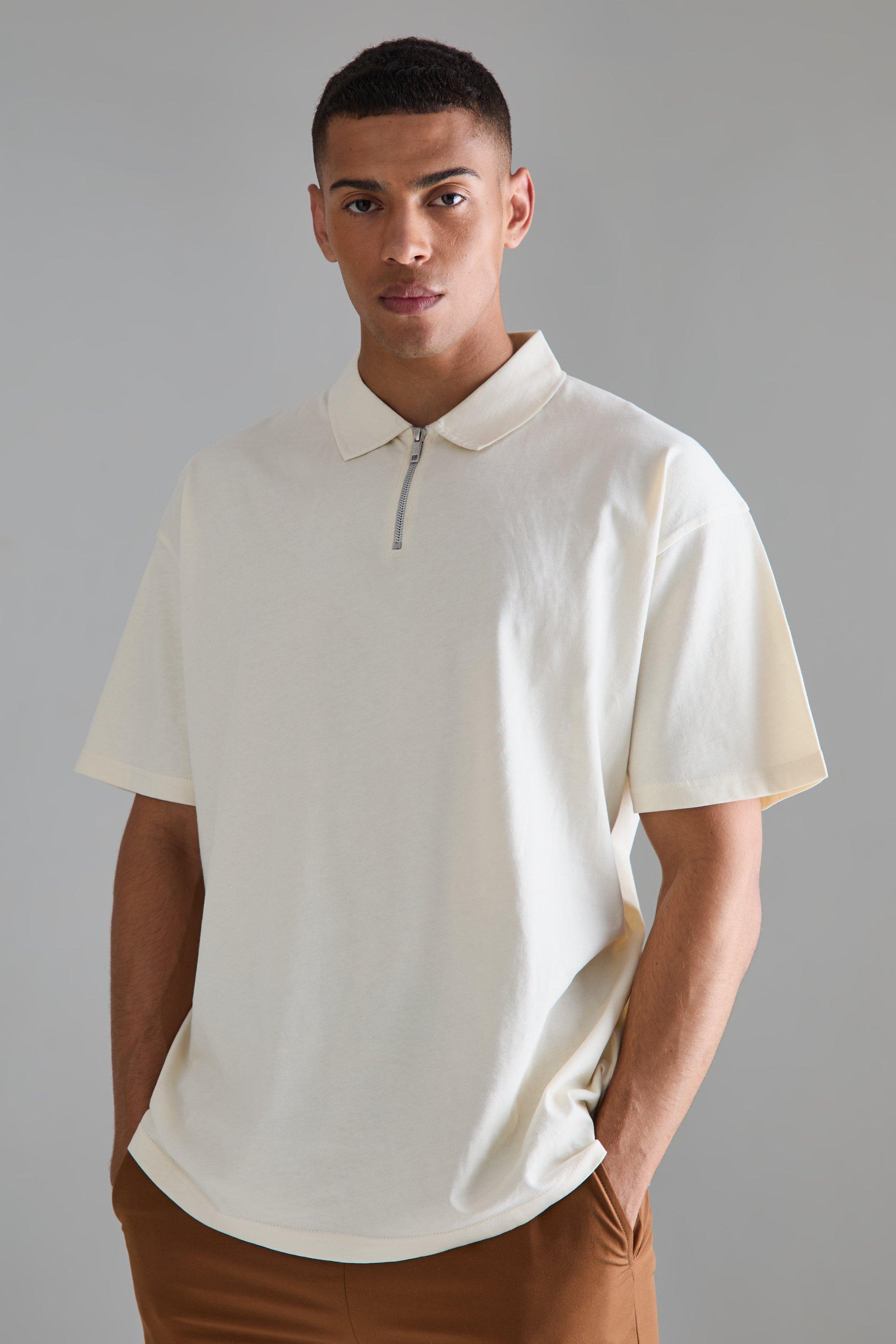 Oversized Zip Neck Polo | boohooMAN USA Product Image