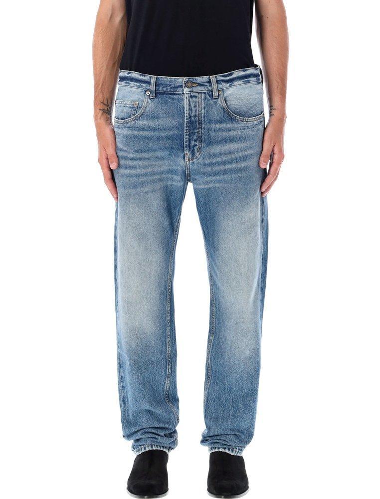 Button Detailed Straight Leg Jeans In Blue Product Image