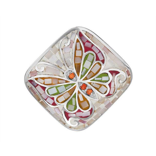 Sterling Silver Mother-of-Pearl Mosaic Butterfly Ring, Womens Product Image