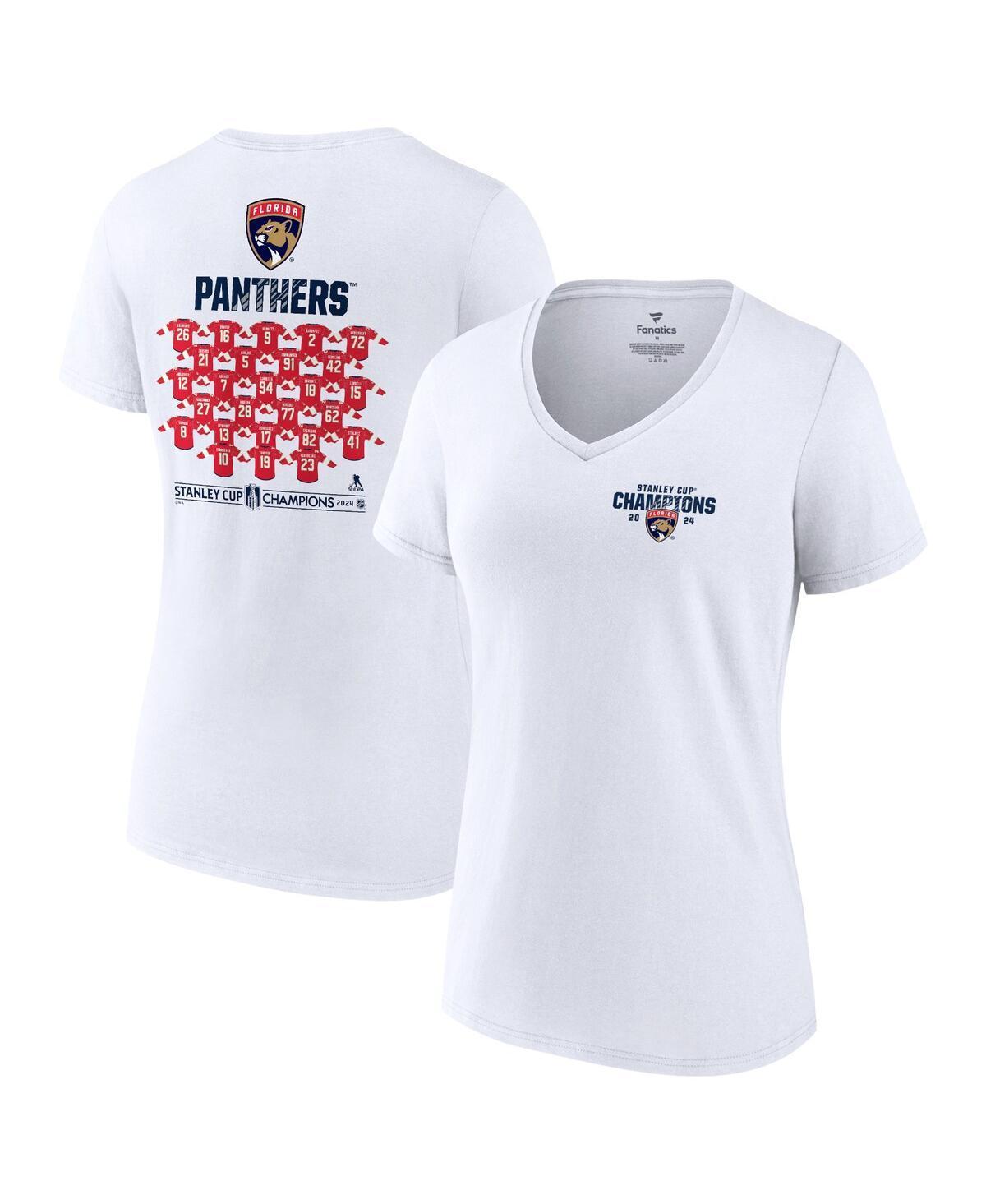 Womens Fanatics White Florida Panthers 2024 Stanley Cup Champions Jersey Roster V-Neck T-Shirt Product Image