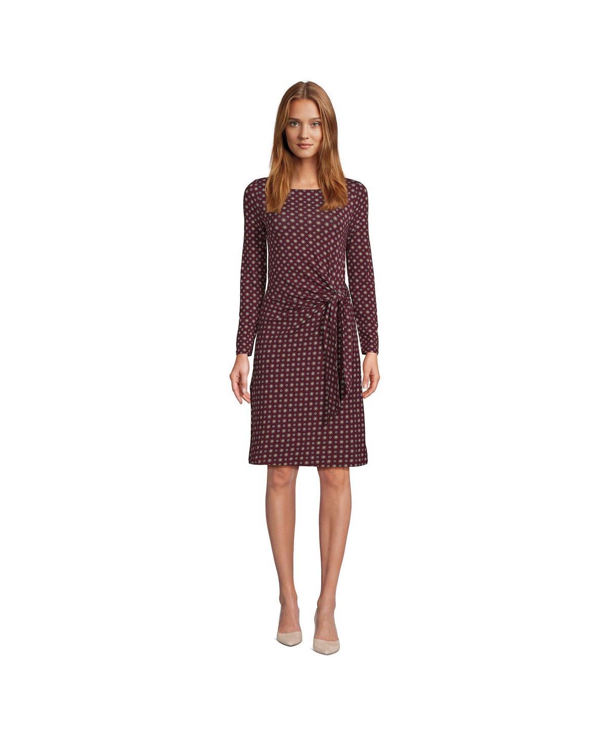 Lands End Womens Long Sleeve Lightweight Cotton Modal Boatneck Tie Waist Dress product image