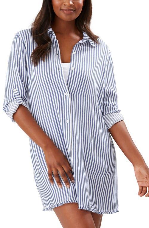 Tommy Bahama Chambray Stripe Long Sleeve Cover-Up Boyfriend Shirt Product Image