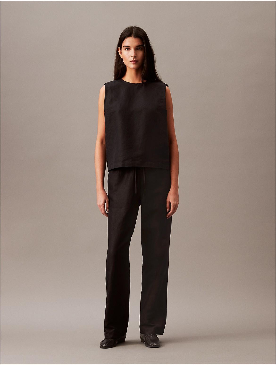 Calvin Klein Womens Casual Linen Blend Pull-On Pants - Black - XL Product Image