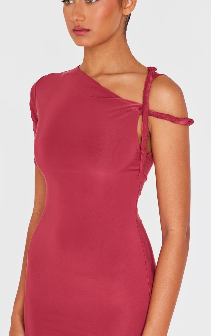 Burgundy Slinky Twist Shoulder Bodycon Dress Product Image