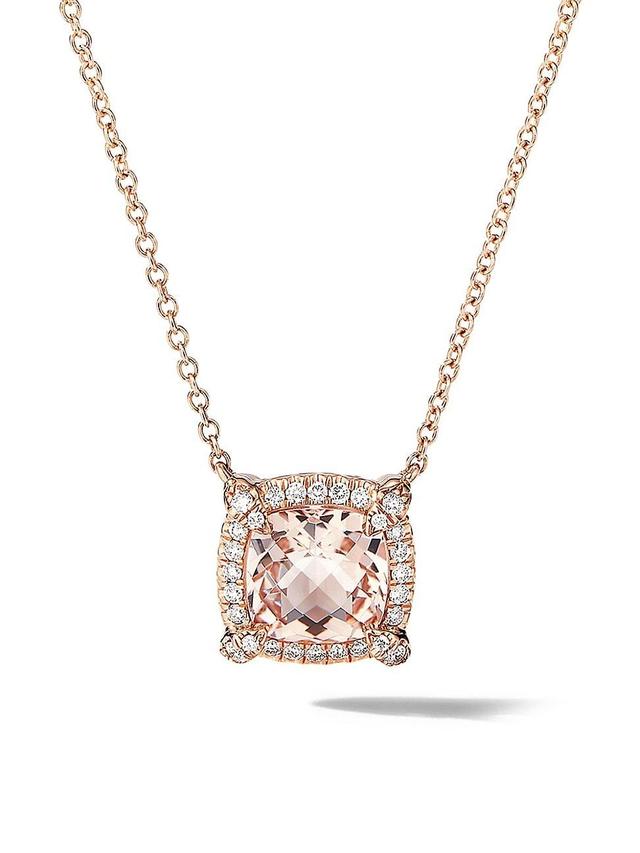 Womens Petite Chtelaine Pav Bezel Pendant Necklace in 18K Rose Gold with Morganite Product Image