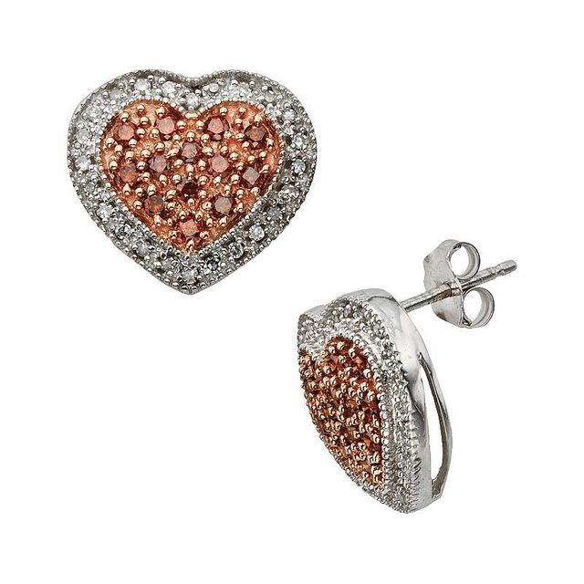 Jewelexcess Sterling Silver 1/2-ct. T.W. Red and White Diamond Heart Stud Earrings, Womens Product Image