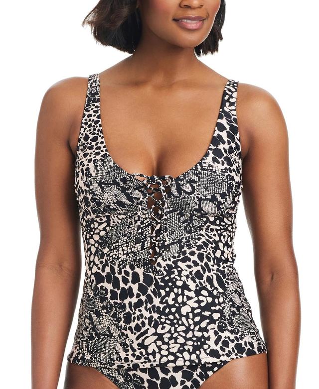 Bar Iii Womens Printed Lace-Up Sweetheart Tankini, Created for Macys Product Image