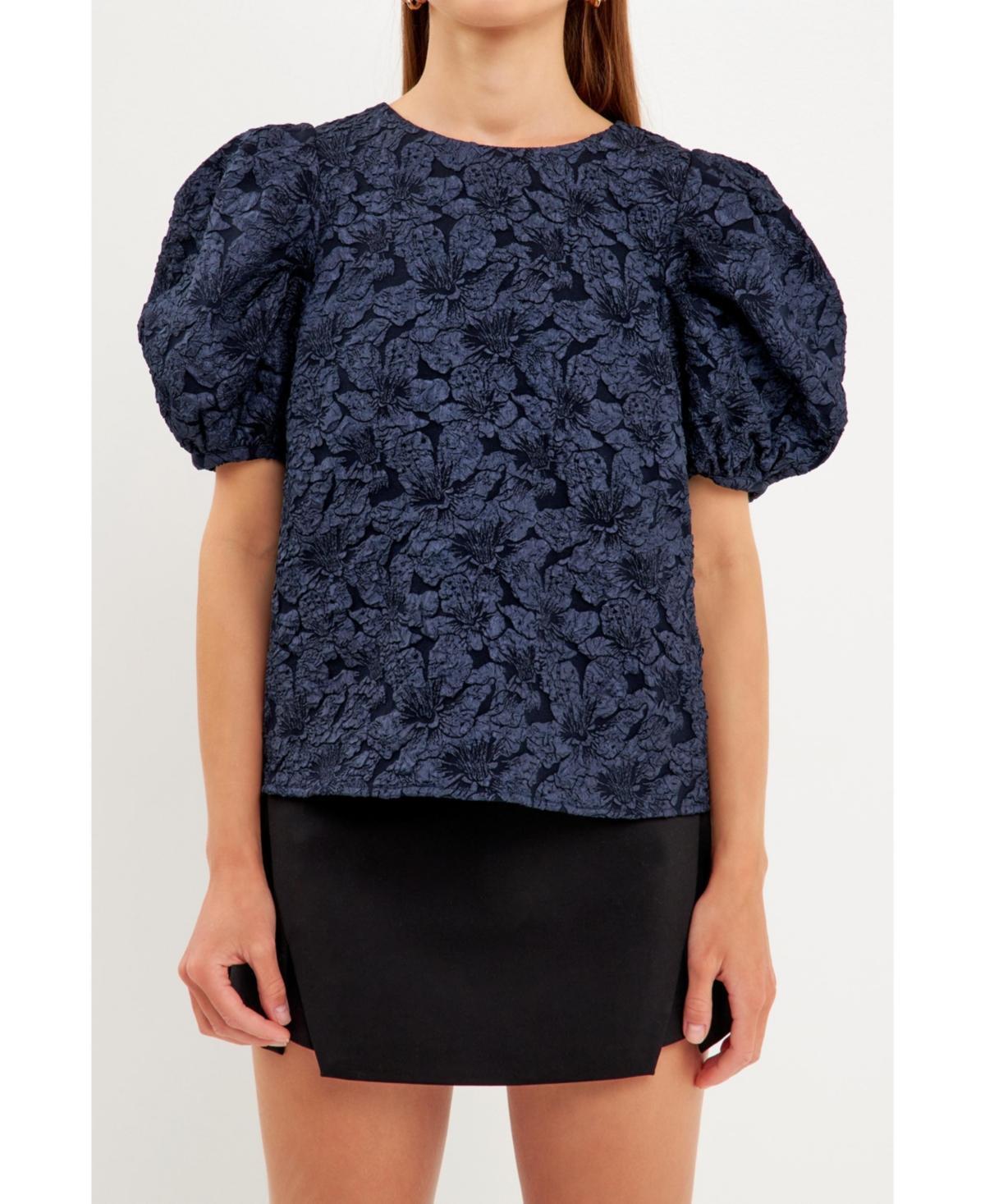 endless rose Womens Texture Fabric Top w/ Puff Short Sleeve Product Image