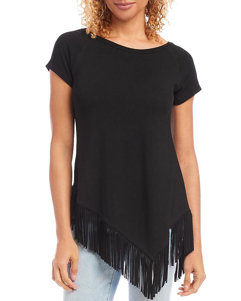 Karen Kane Asymmetric Fringe Jersey Top Product Image