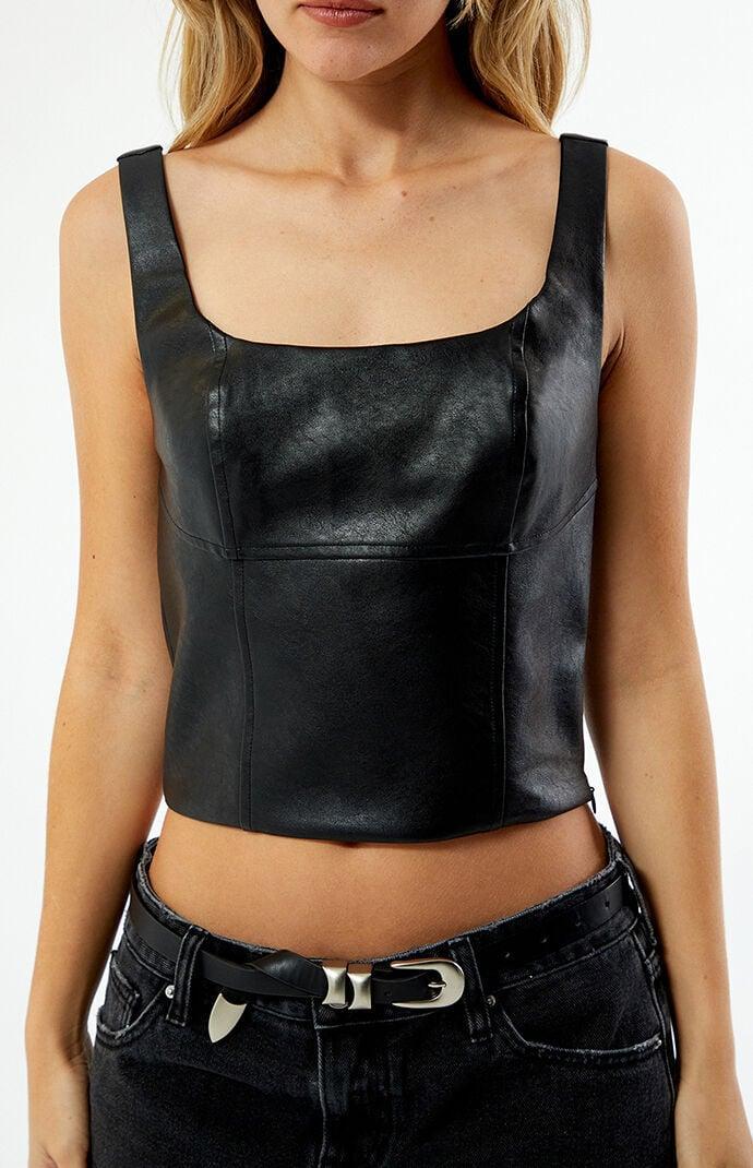 Women's Faux Leather Corset Tank Top Product Image