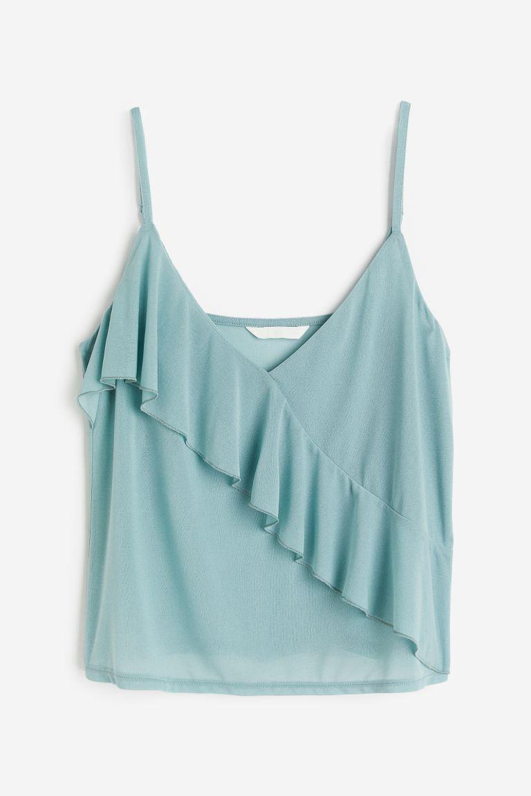 H & M - Flounce-detail Camisole Top - Turquoise Product Image