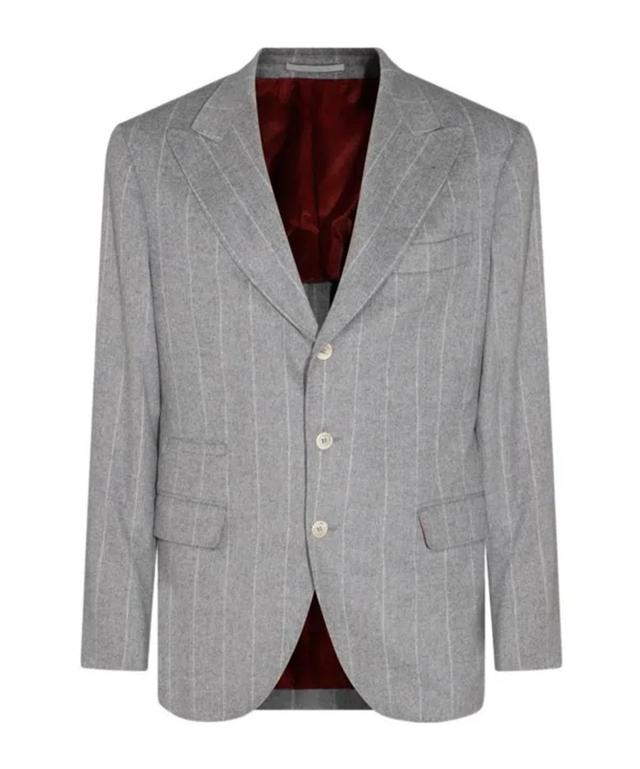 BRUNELLO CUCINELLI Striped Suit Coat In Gray Product Image