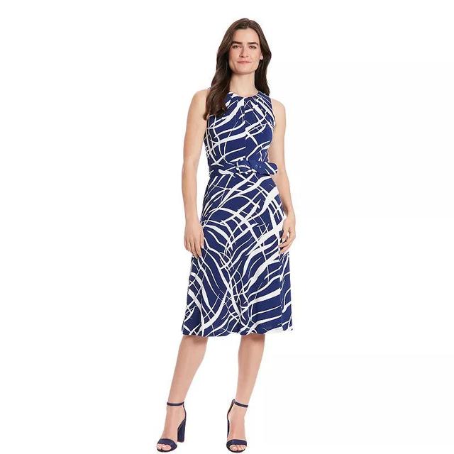 Womens London Times Belted Keyhole Neck Midi Dress Product Image