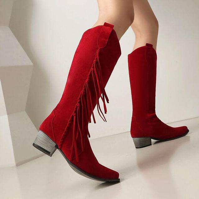 Fringe Faux Suede Knee High Boots Product Image