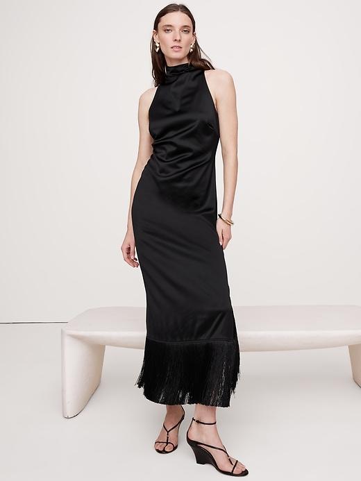 Fringe Satin Maxi Dress Product Image