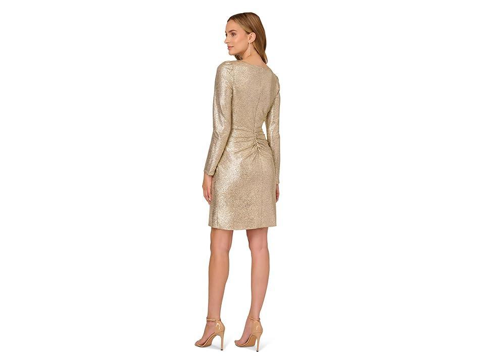 Adrianna Papell Metallic Foil Long Sleeve Knit Faux Wrap Dress Product Image