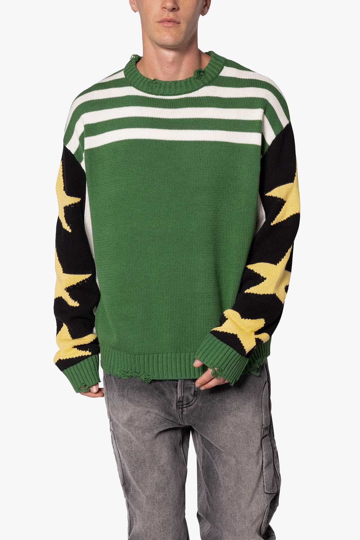 Star Knit Distressed Crewneck Sweater - Multi Product Image