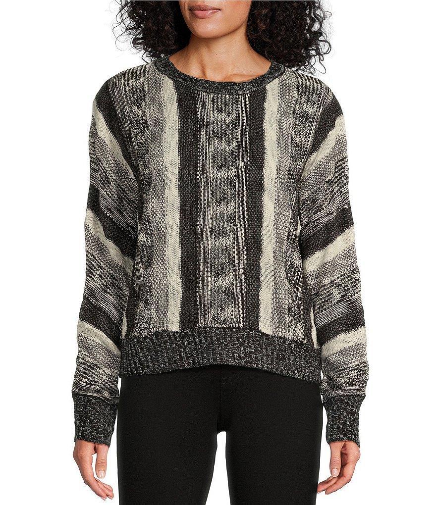 Westbound Stripe Cuffed Long Sleeve Relaxed Crew Neck Sweater Product Image