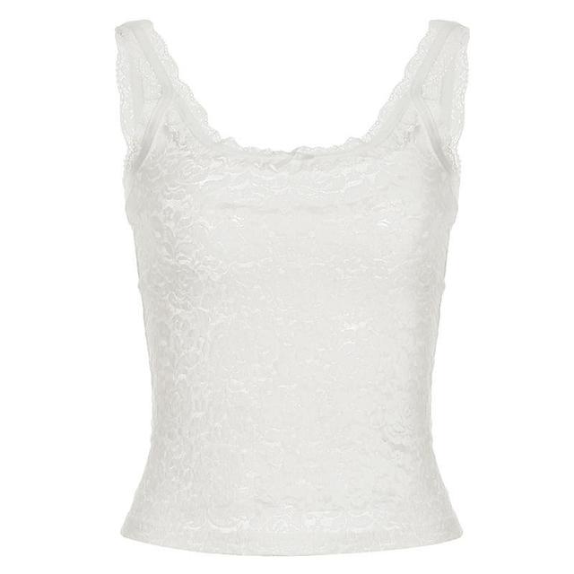 Crew Neck Bow Accent Plain Lace Slim-Fit Tank Top Product Image