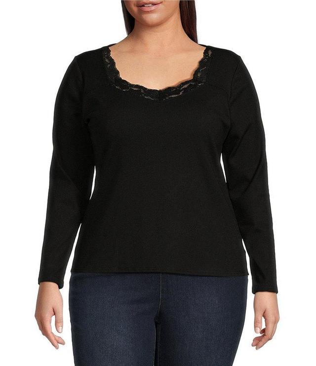 Jessica Simpson Plus Laurel Long Sleeve Scalloped Lace V-Neck Top Product Image