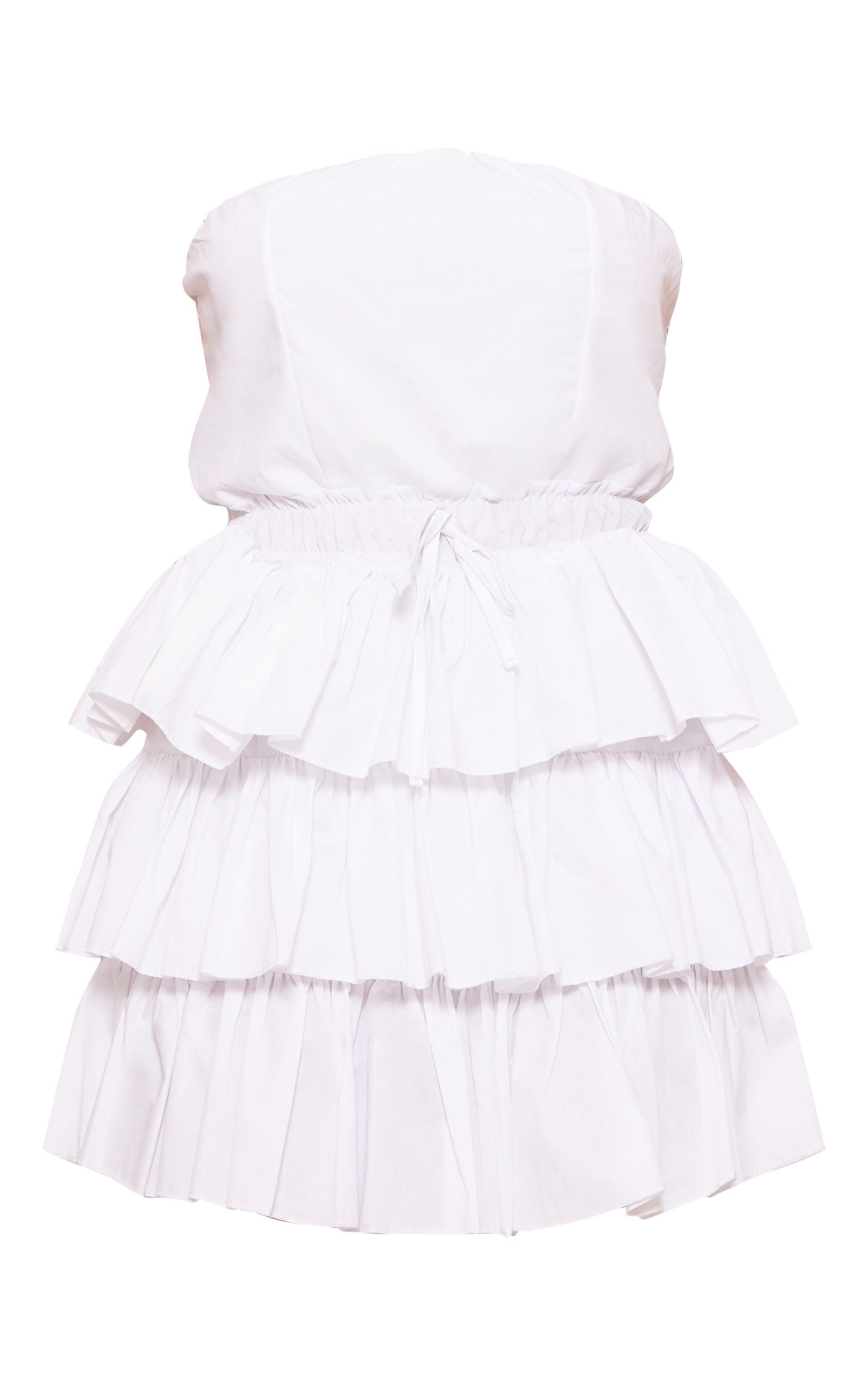 White Bandeau Tiered Elasticated Waist Mini Dress product image