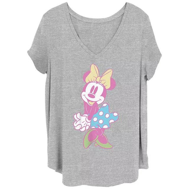 Disneys Minnie Pastel Juniors Plus Graphic Tee, Womens Grey Gray Product Image