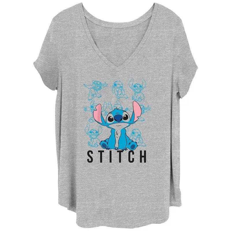 Disneys Lilo & Stitch Multi Poses Stitch Juniors Plus Graphic Tee, Womens Grey Gray Product Image