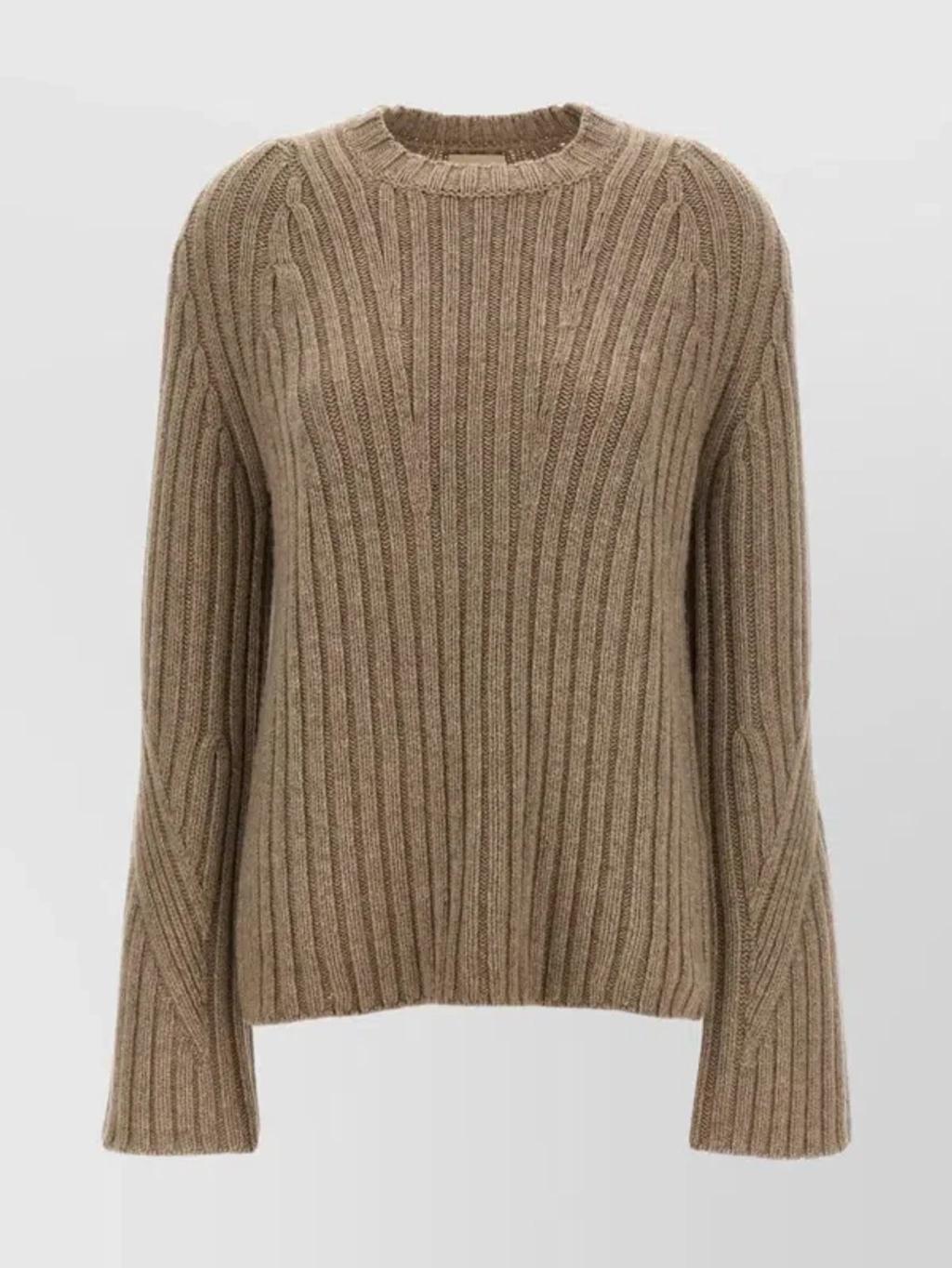 'calvin' Cable Knit Crew Neck Sweater In Beige Product Image