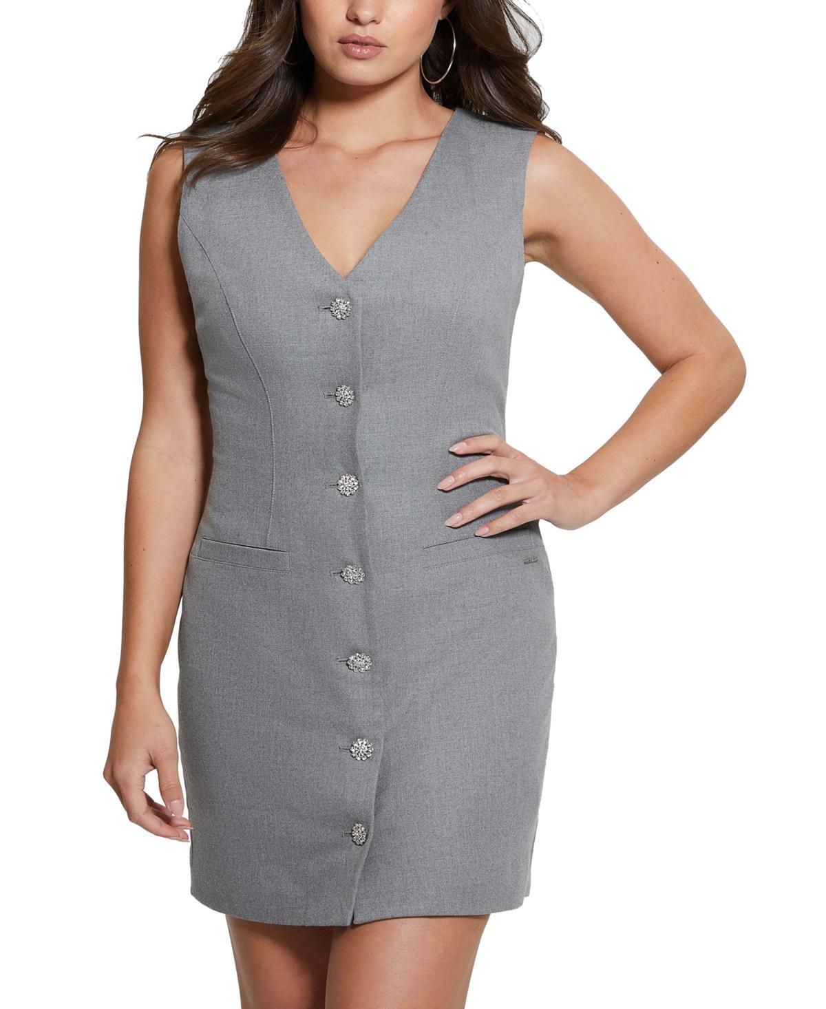 Guess Womens Doris Rhinestone-Button Sheath Dress Product Image