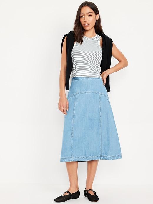 Mid-Rise Jean Midi Skirt Product Image