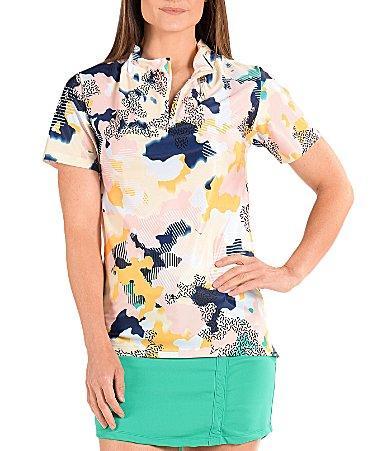 SwingDish Flutter Collection Lucinda Abstract Print Short Sleeve V Product Image