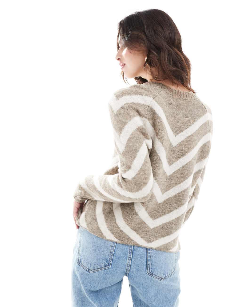 ONLY striped knit sweater in light beige  Product Image