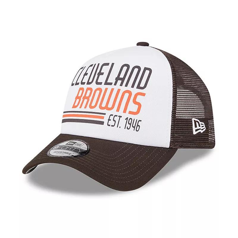 Mens New Era White Cleveland Browns Stacked A-Frame Trucker 9FORTY Adjustable Hat - White Product Image