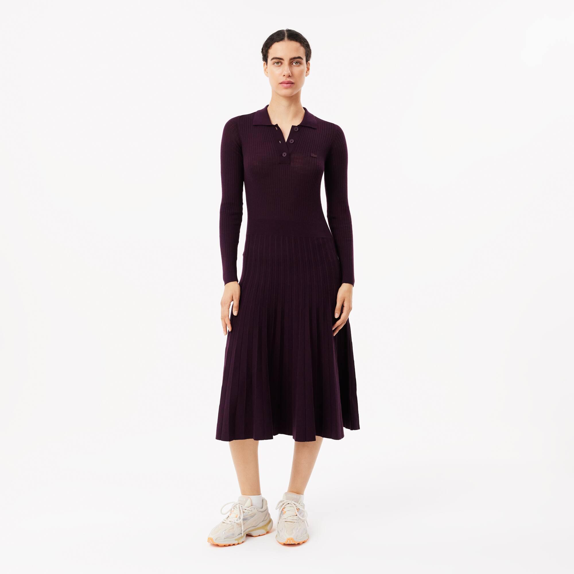 Long Sleeved Ribbed Wool Dress Product Image