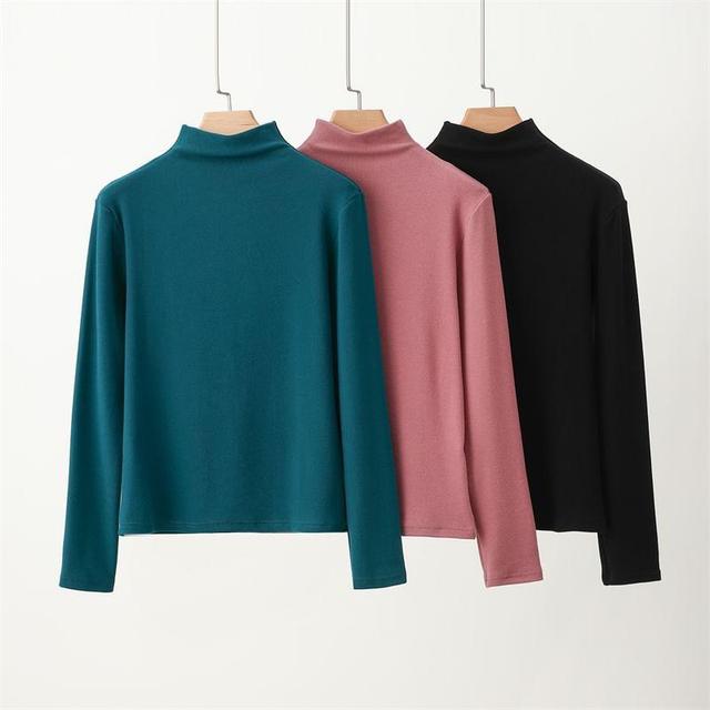 Long-Sleeve Mock Neck Plain Tee Product Image