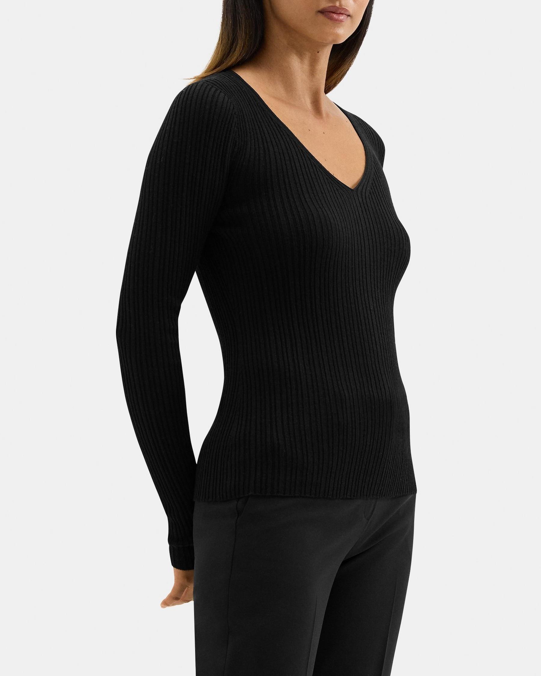 Slim V-Neck Sweater in Wool-Viscose Crepe Product Image